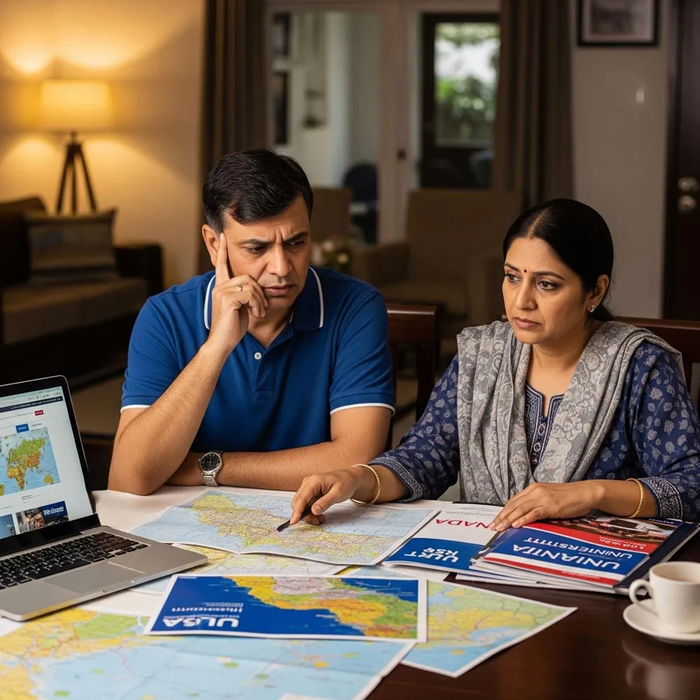 Parents thinking about their child's plan to study abroad.”